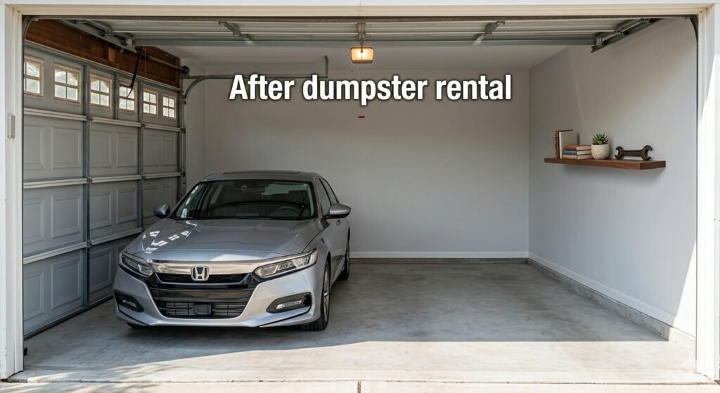AFTER — Clean empty garage in New Braunfels TX after dumpster rental cleanout completed