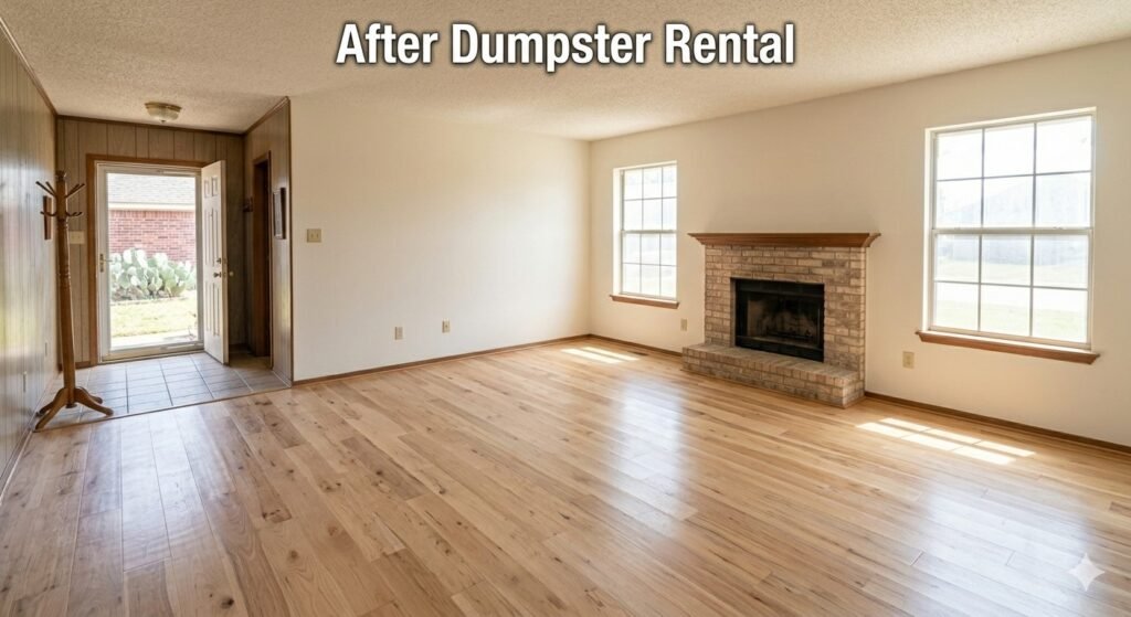 BEFORE — Cluttered estate cleanout property in New Braunfels TX filled with old furniture and household items